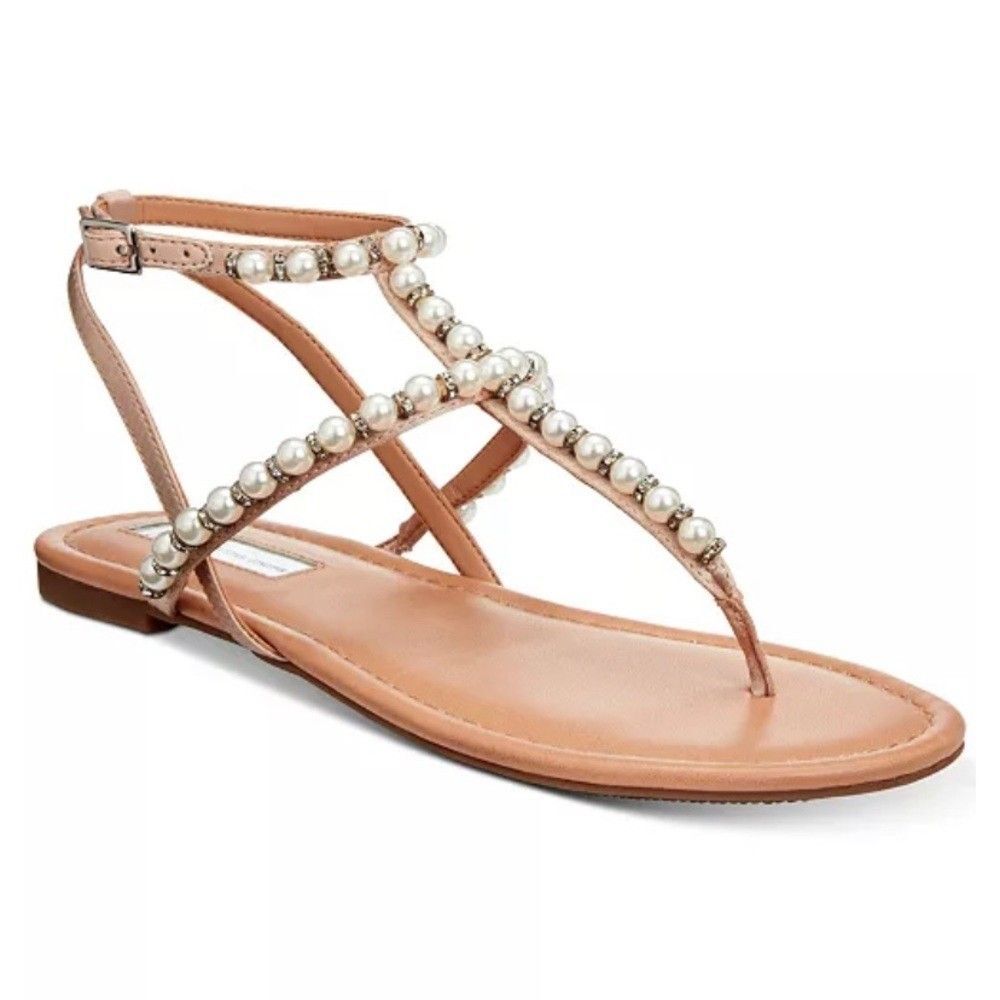 INC International Concepts Madigane Pearl Beige Embellished Sandals Womens 10M